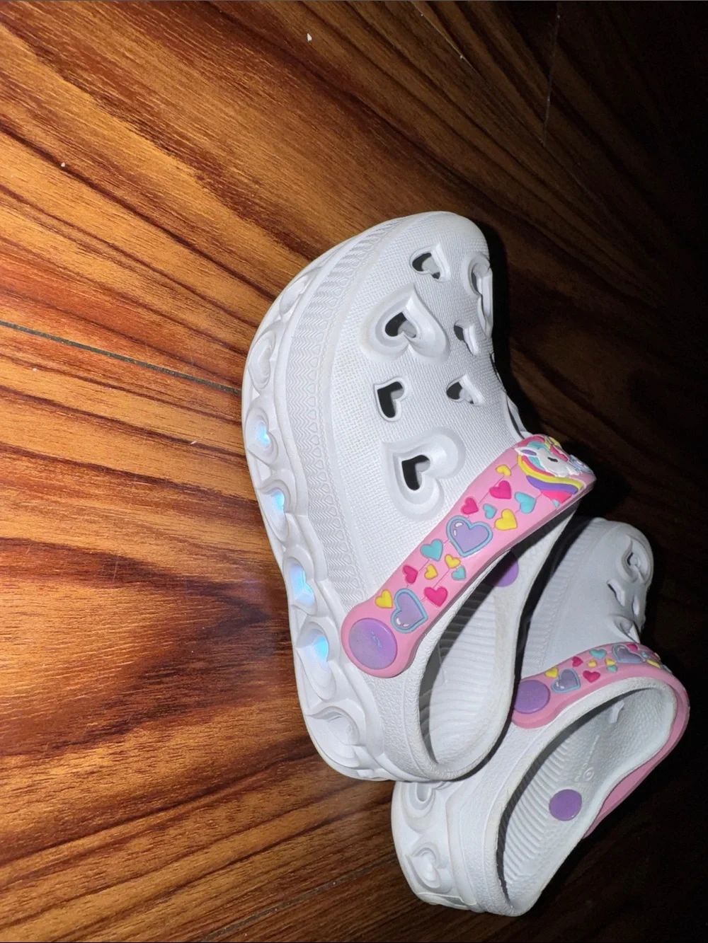 Skechers White Kids Clog with Pink Heart Strap